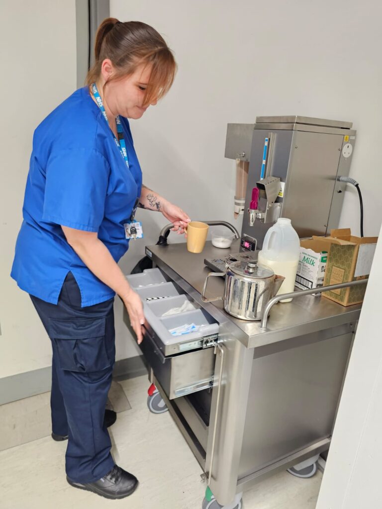 A Hydration trolley for the Acute Assessment Unit within the Emergency Department providing hot drinks for patients, families and staff.